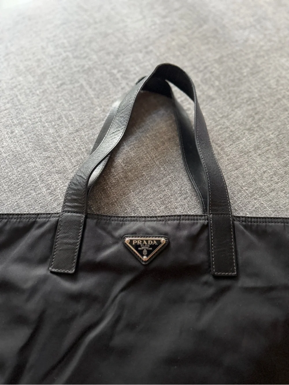 Prada Black Nylon Tote with Leather Straps